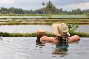 Swimming pool overlooking rice fields, Bali