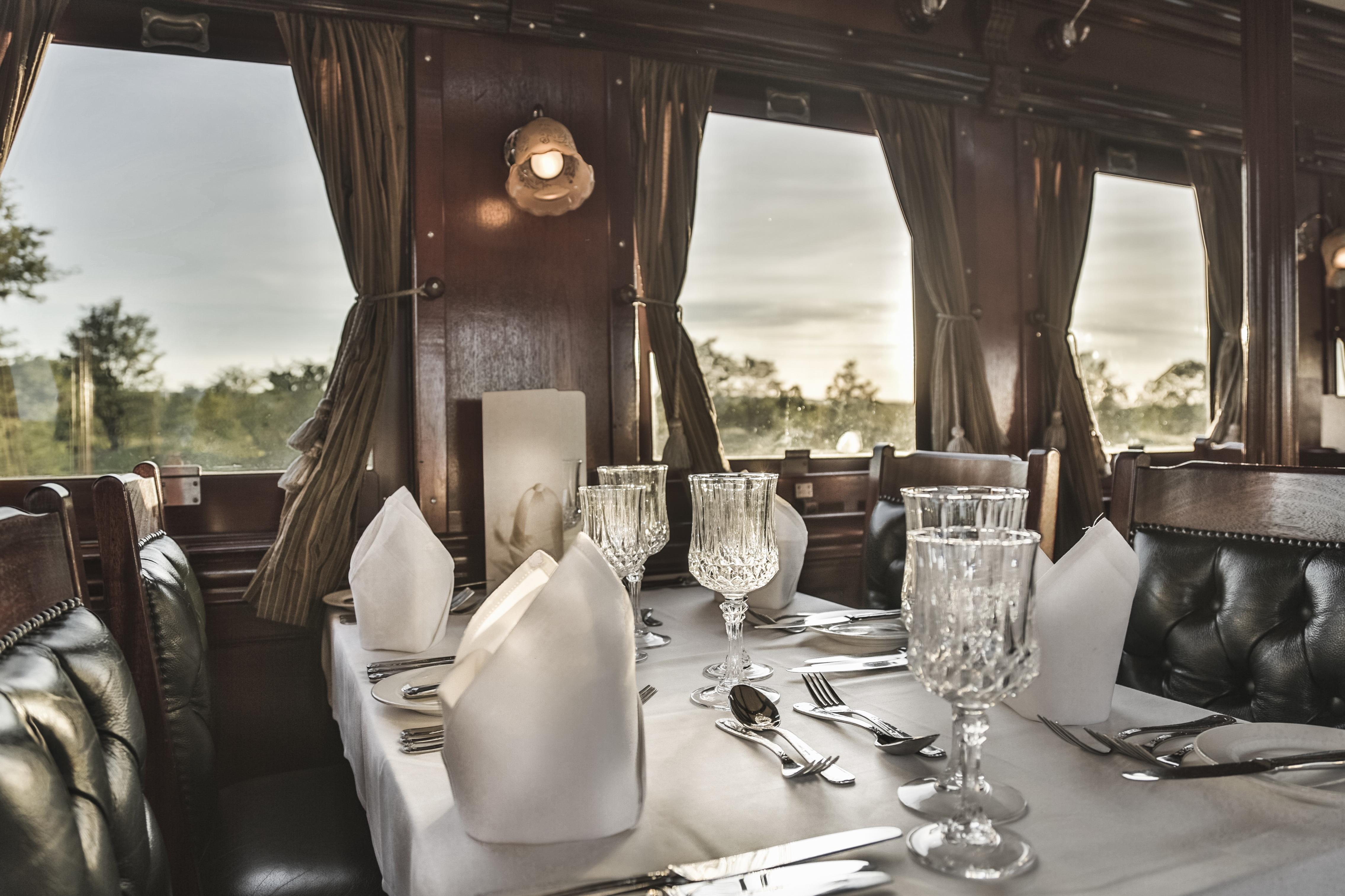 The dining car aboard the Royal Livingstone Express