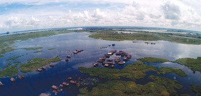 Aerial view of a village on Sepik River