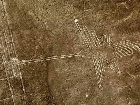 Aerial view of Nazca Lines Hummingbird, Peru