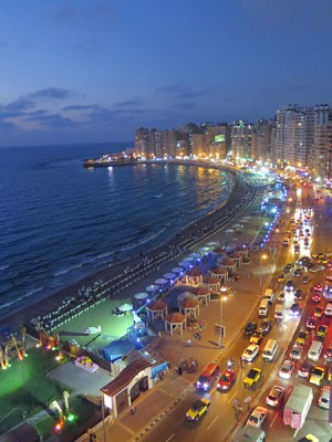 The Corniche in Alexandria at night