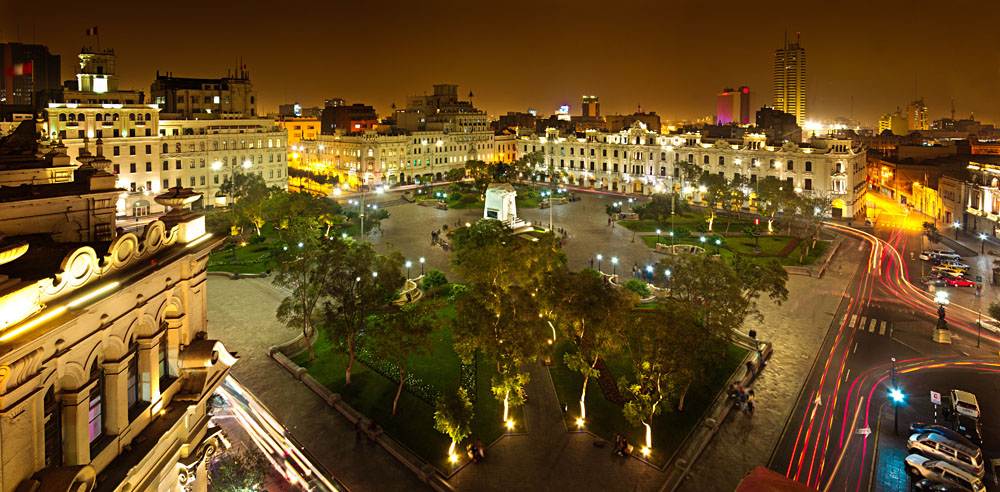San Martin Square at Night, Lima, Peru_