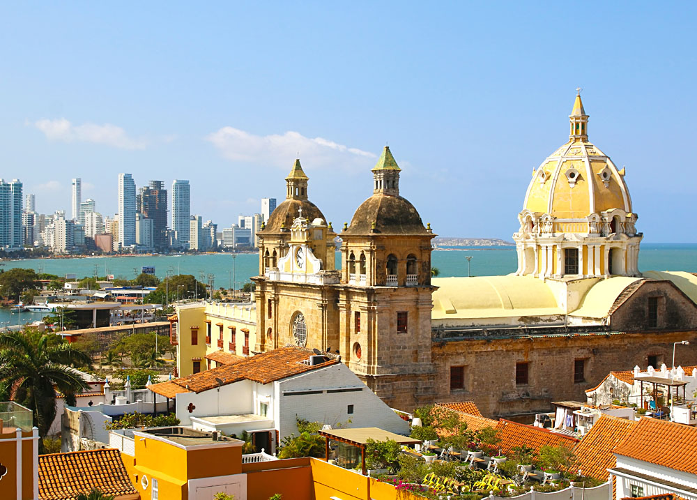 Historic centre of Cartagena, and modern in the Background, Colombia