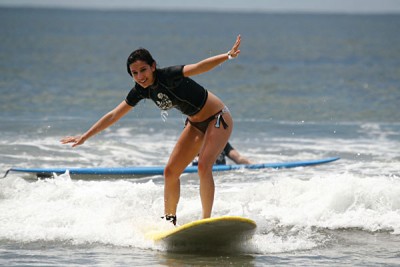 Girl Learning to Surf in Costa Rica