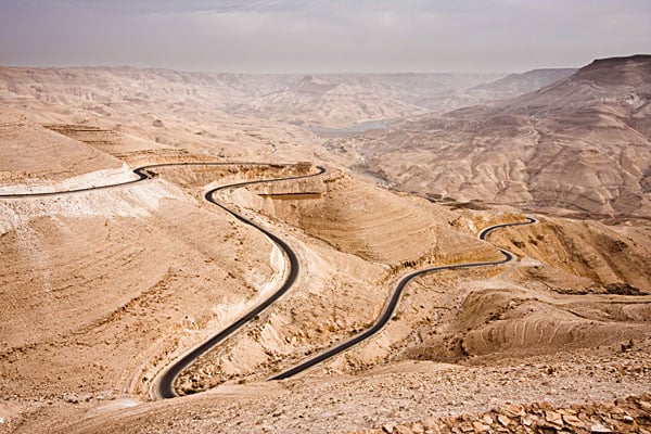 Travel through massive canyons in Wadi Mujib on the King's Highway, Jordan