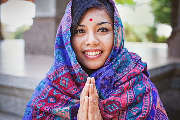 Nepalese Indian Woman Offering Namaste Greeting, India
