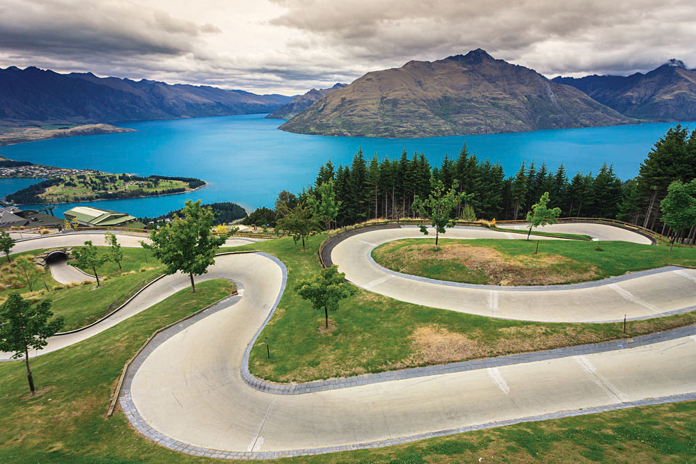 Luge Track with Beautiful Lake and Mountain at Skyline, Queenstown, New Zealand