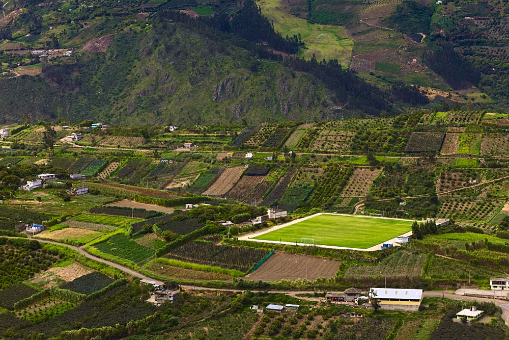 Rural Hillside Landscape Along the Road Between Ambato and Banos in Tungurahua Province, Central Ecuador