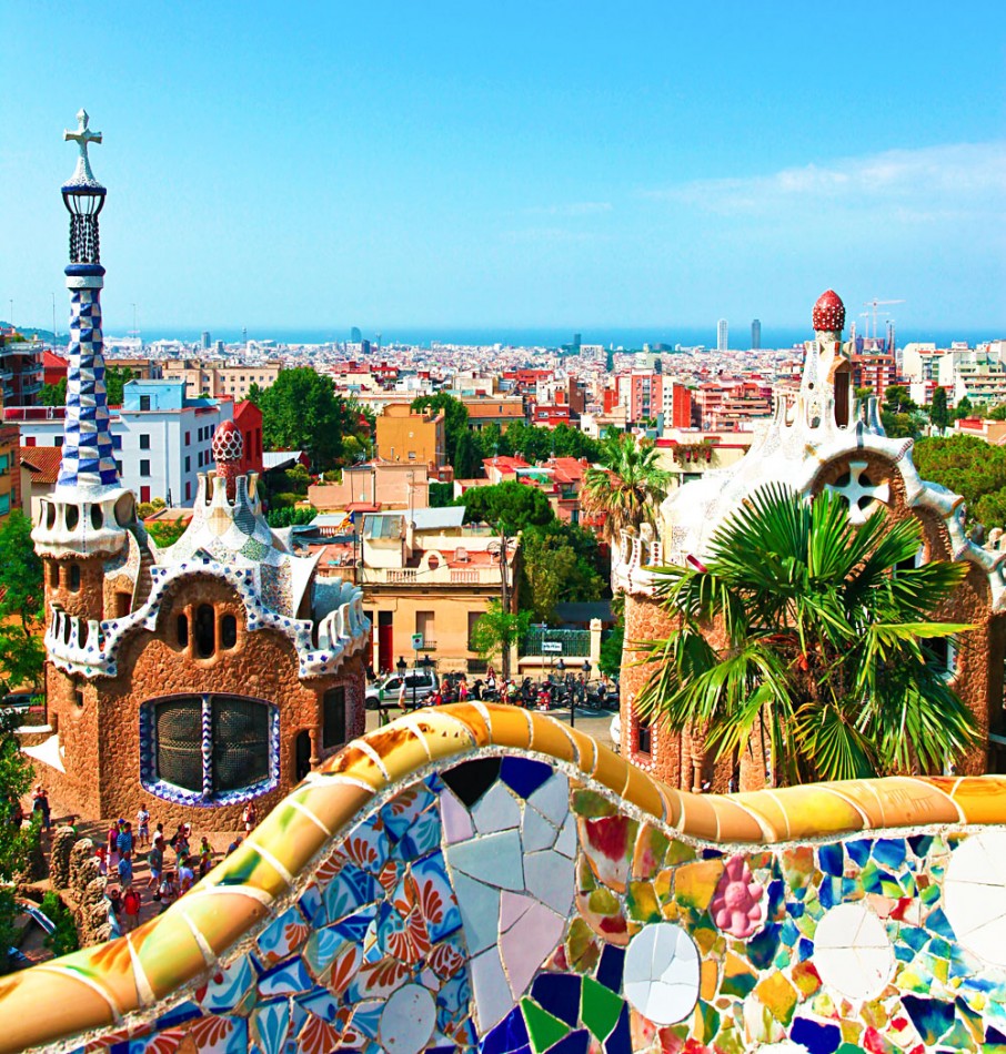 Ceramic Mosaic Park Guell in Barcelona, Spain