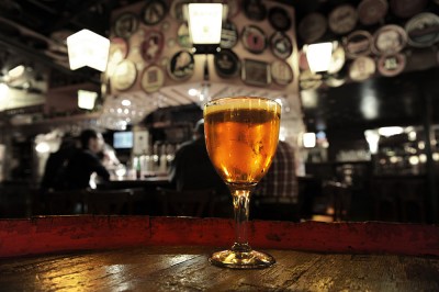 Glass of Fresh Beer at Delirium Cafe bar in Brussels, Belgium