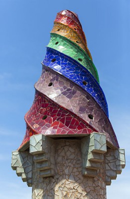 Ornate Chimney Designs on the Roof of Palau Guell, Barcelona, Spain