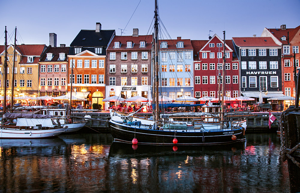 Boats Docked in Nyhavn Canal, Copenhagen, Denmark