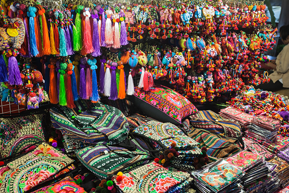 Colourful Thai Style Fabrics in the Market, Thailand