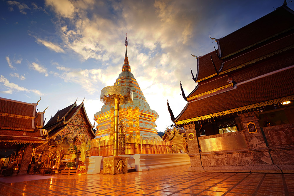 Doi Suthep Temple Pagoda at Twilight, Chiang Mai, Thailand