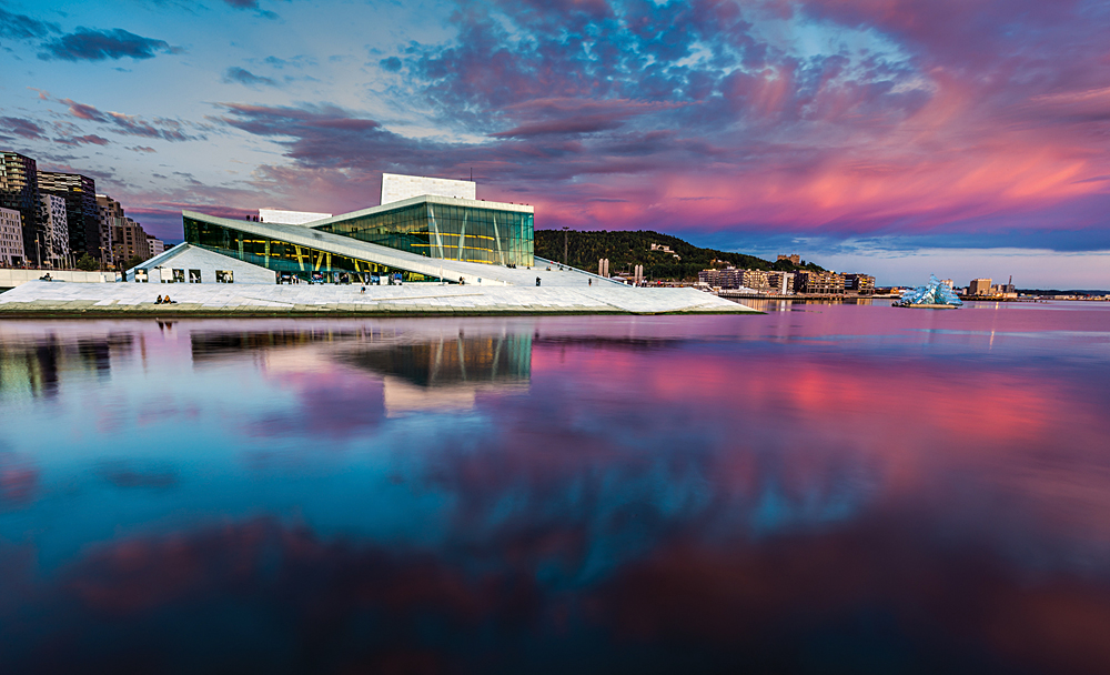 Oslo Opera House and Bjorvika Waterfront at Sunset, Norway