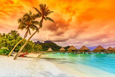 Otemanu Mountain, Beach, and Palm Trees, Bora Bora, Tahiti (French Polynesia)