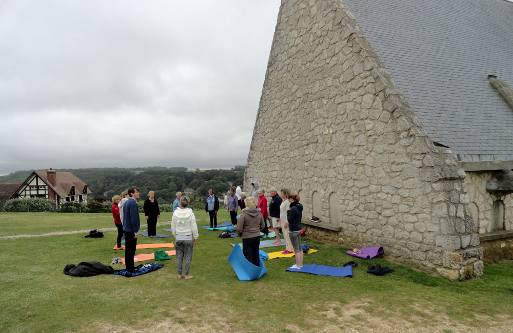 Steve Martin - Enjoying a Yoga Class at Notre Dame Chapel, in Etretat, Normany, France