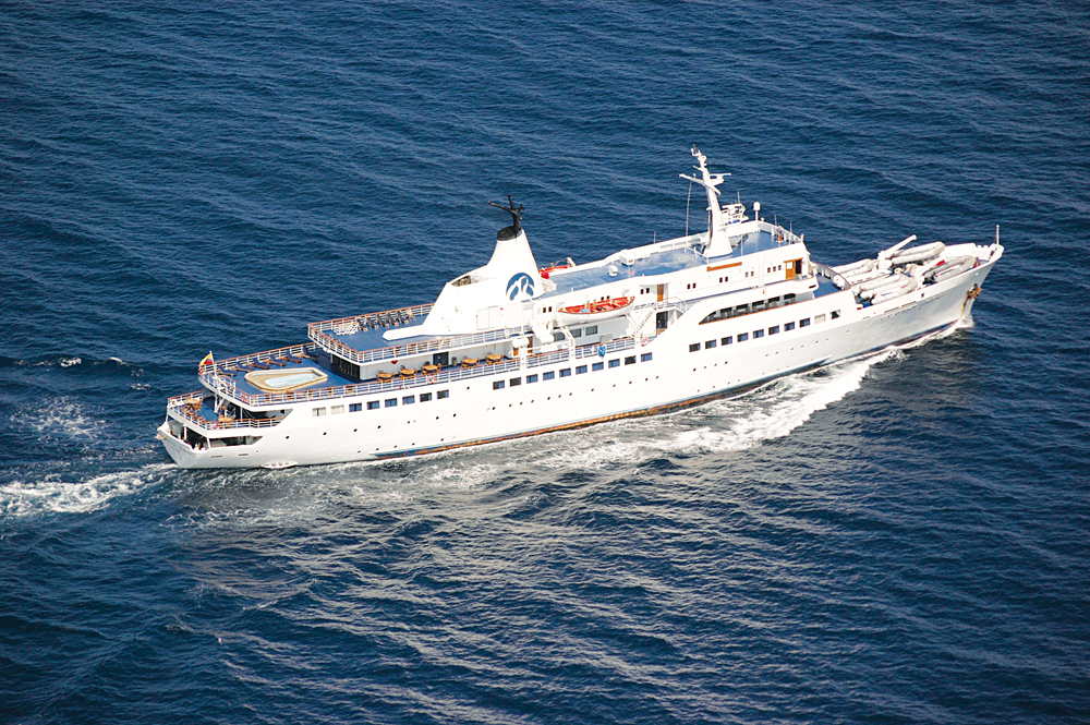 Aerial View of Galapagos Cruise Vessel, MV Legend, Ecuador
