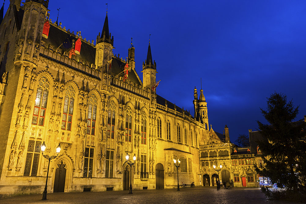 City Hall and Basilica of the Holy Blood in Burg Square, Bruges, Belgium