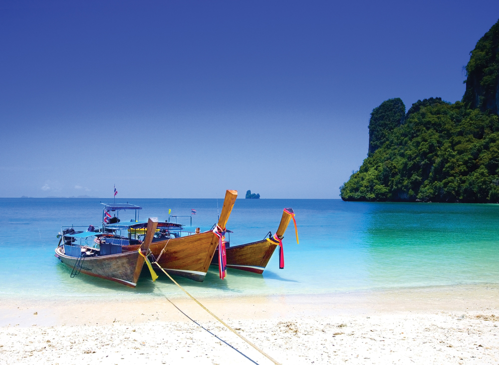 Longtail Boats by the Shore at Koh Hong Island, Krabi, Thailand