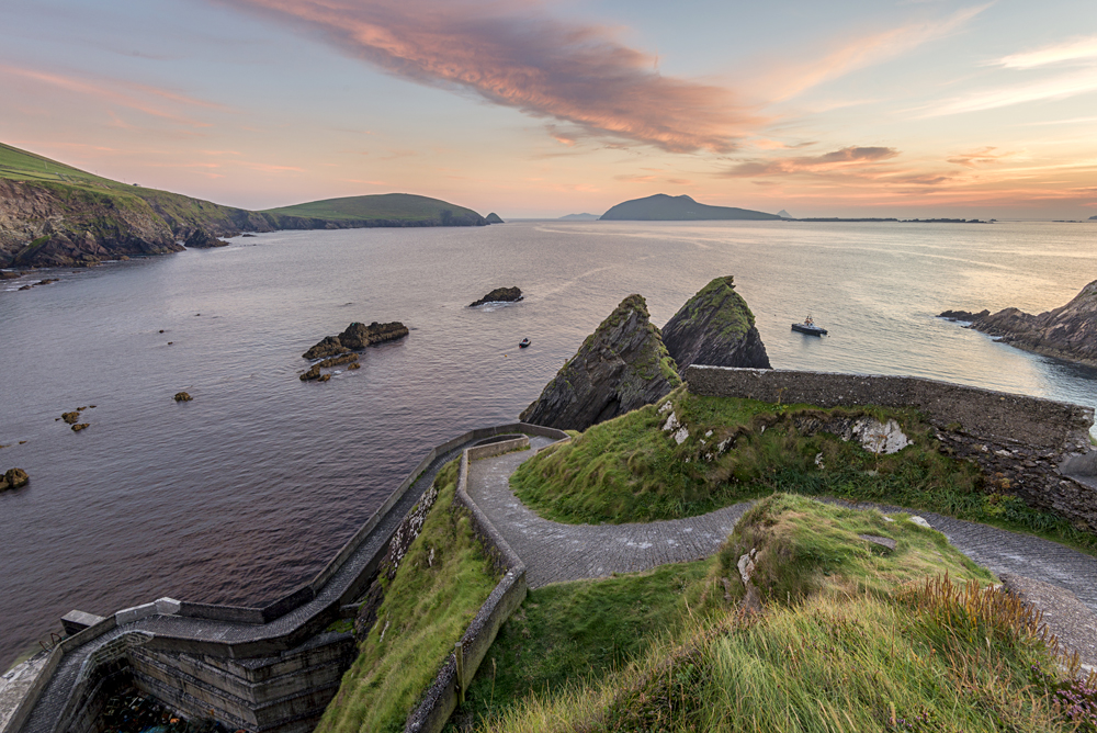 Road Down to Dunquin Harbor with View of Blasket Islands, Dingle Peninsula, Ireland