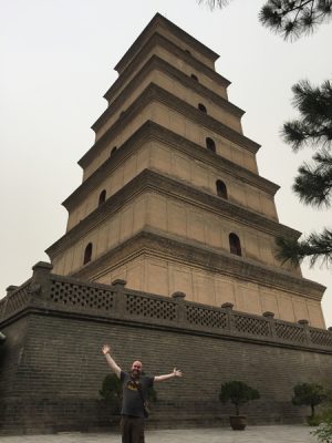 Steve Perkins in Front of Giant Wild Goose Pagoda, Xian, China