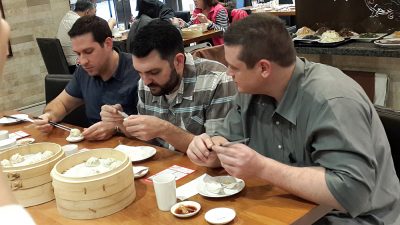 Three Guys Eating Dim Sum at Din Tai Fung, Taipei, Taiwan