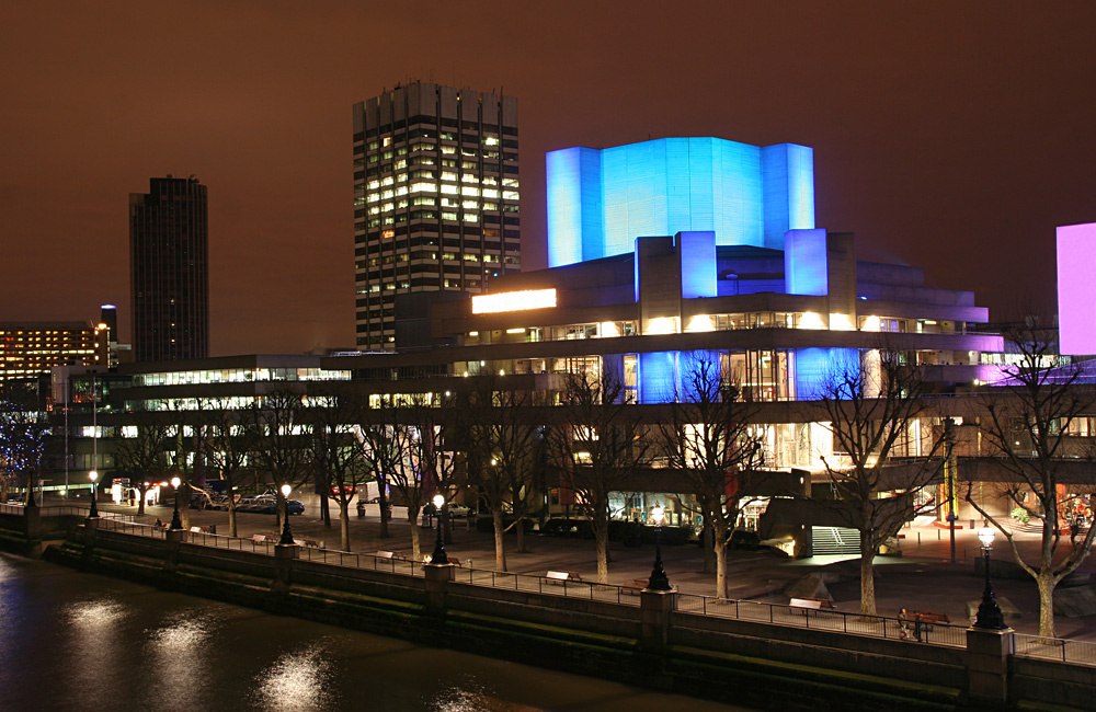 London National Theatre at Night, London, England, UK