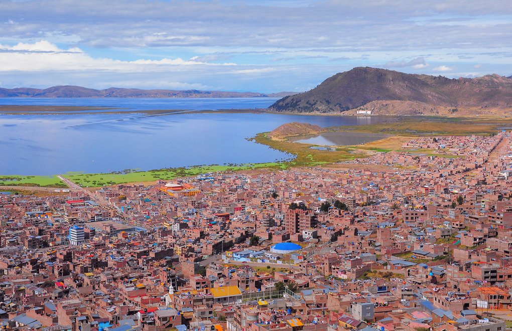 The city of Puno on the shores of Lake Titicaca.