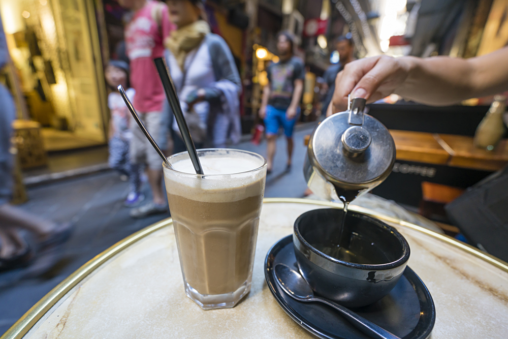Enjoying Coffee and Tea at a Cafe in a Laneway in Centre Place, Melbourne, Victoria, Australia