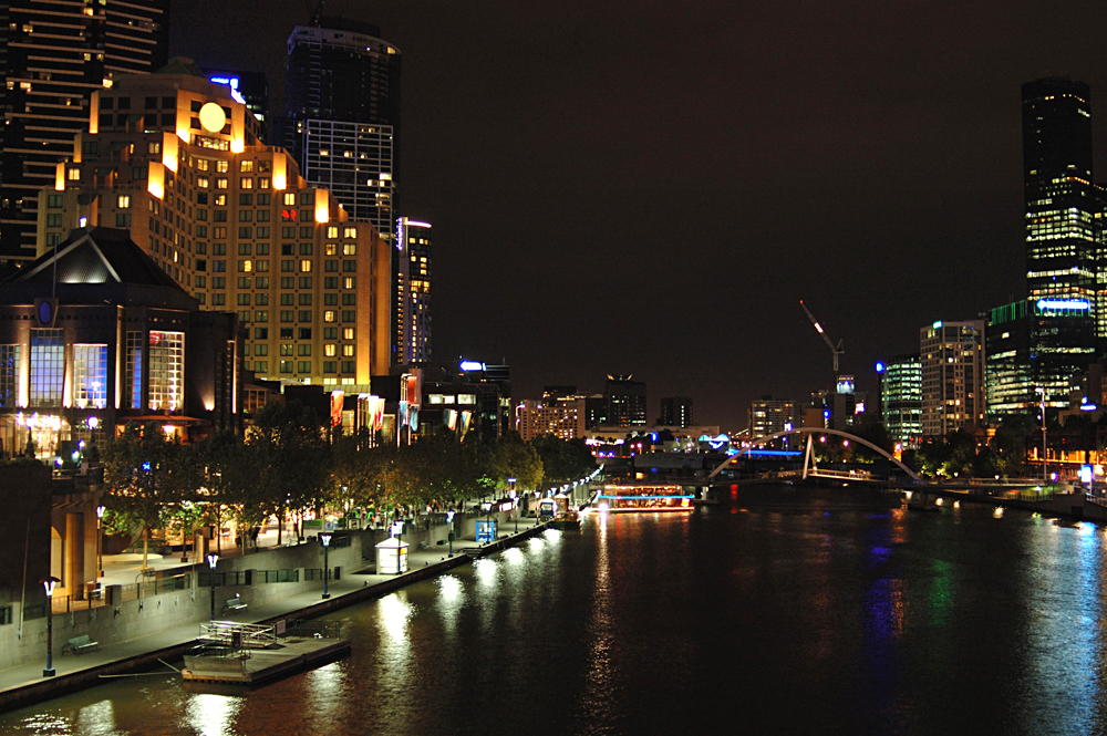 Southbank and Melbourne City at Night from St kilda Road Bridge, Melbourne, Victoria, Australia