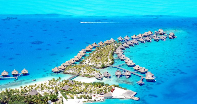 Aerial view of Bora Bora resort, Bora Bora Vacations