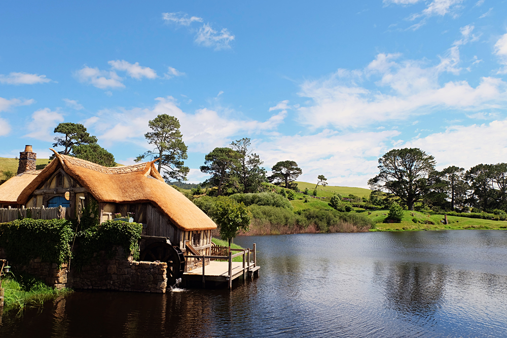 Watermill by the Lake at Hobbition Movie Set, New Zealand