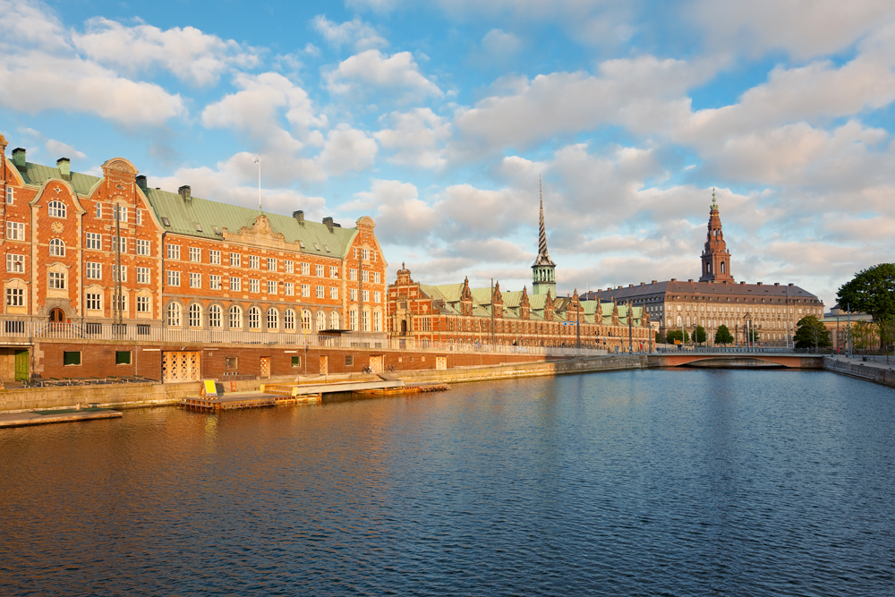 Morning View of Christiansborg Palace Over the Channel in Copenhagen, Denmark