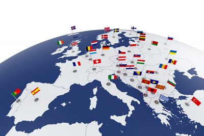 3D Europe Map with Country Flags