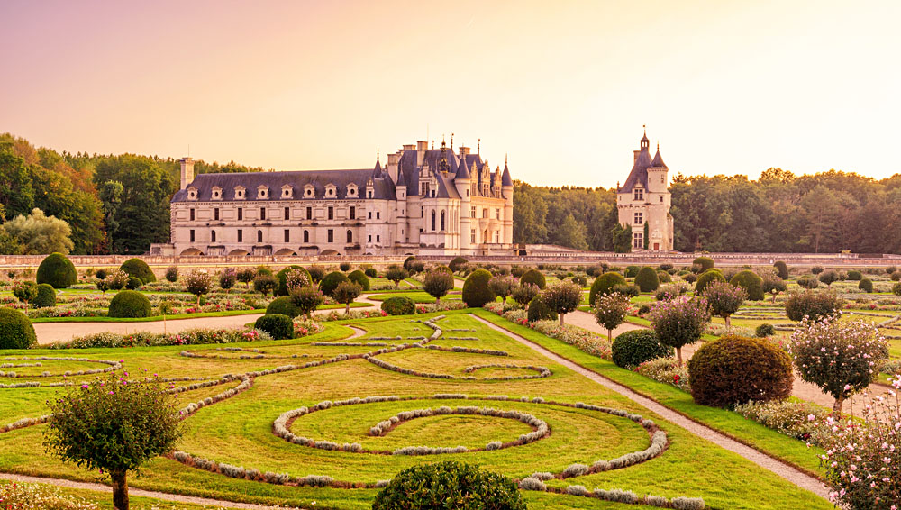 Chateau de Chenonceau and Grounds at Sunset in the Loire Valley, France