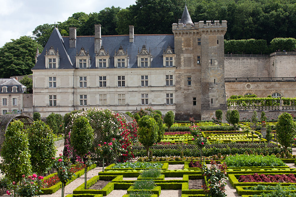 Gardens and Chateau de Villandry in Loire Valley, France
