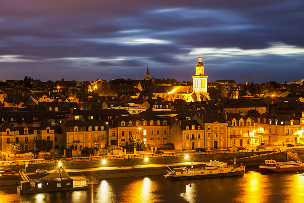 Panorama of Angers at Night, Loire Valley, France