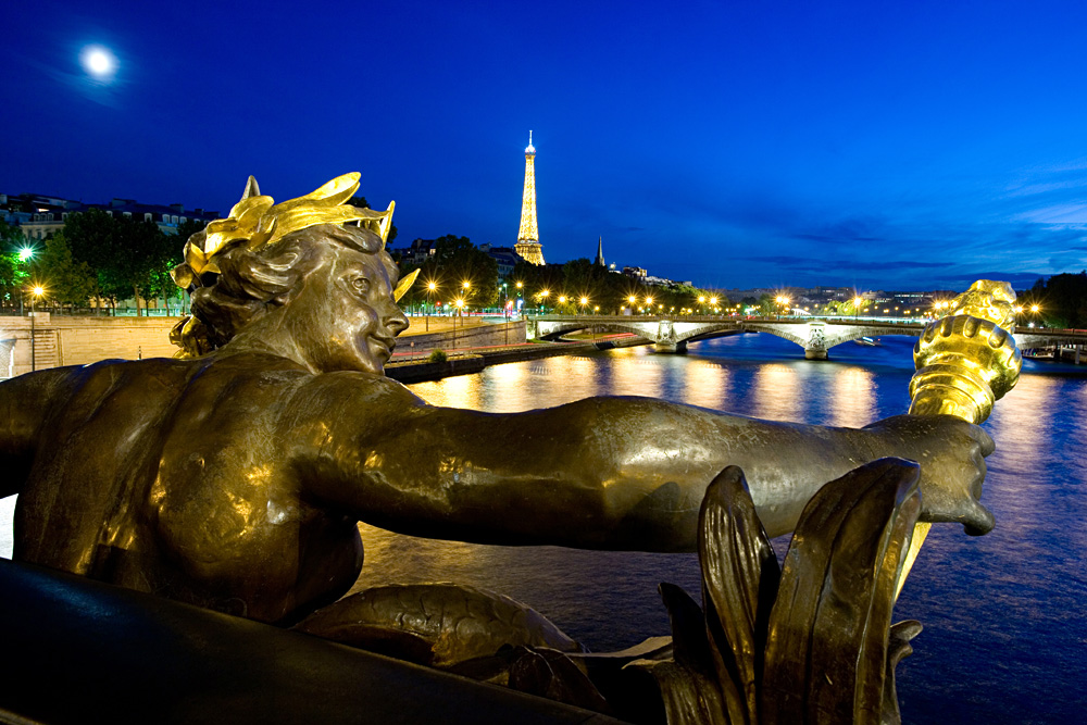 View from Alexander III Bridge in Paris, France