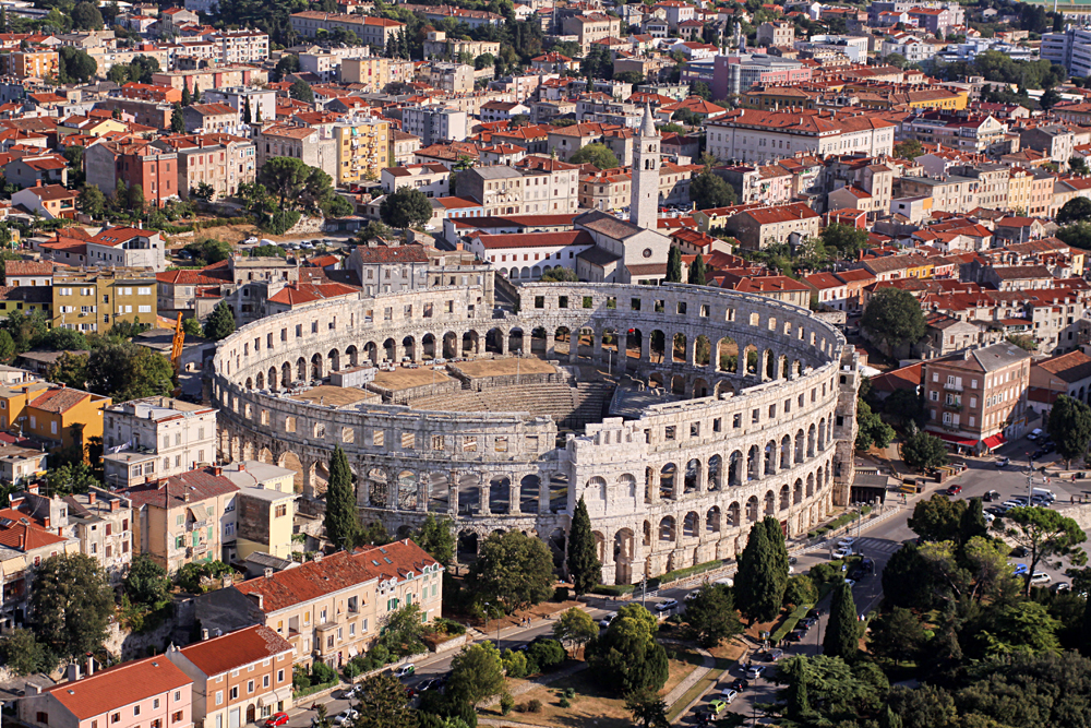 Aerial View of Roman Amphitheater in Pula, Croatia