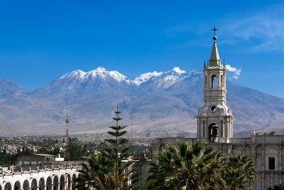 Cathedral of Arequipa and Volcano in Background, Arequipa, Peru