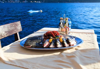 Fresh Seafood Plate in Restaurant By the Sea, Croatia