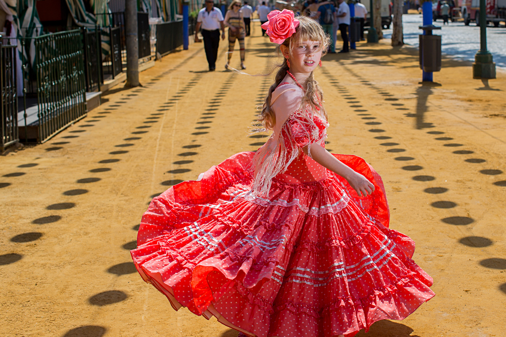 Girl in Flamenco Dress at the Seville April Fair, Andalusia, Spain