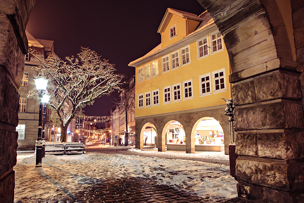 Night Scenes of Wintry Coburg in Bavaria, Germany