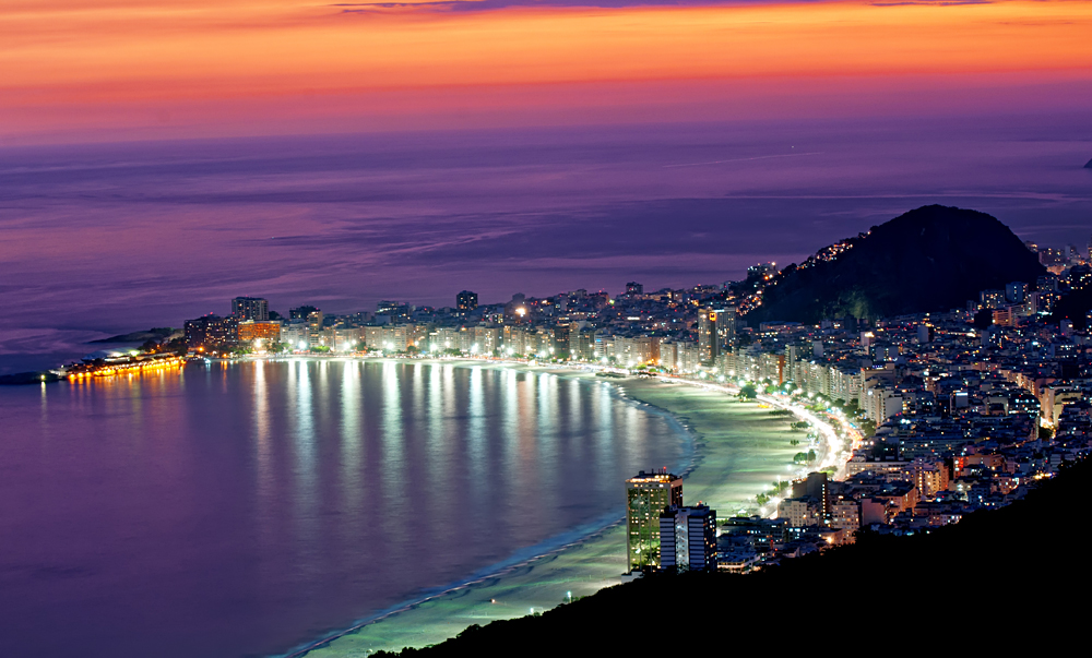 Night View of Copacabana Beach. Rio de Janeiro, Brazil