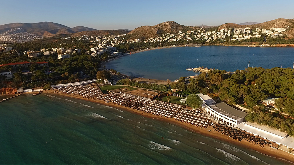Aerial View of Astir Beach in Glyfada, Vouliagmeni, Greece