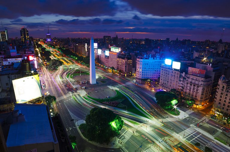Aerial View of Buenos Aires with Obelisk at Night, Argentina