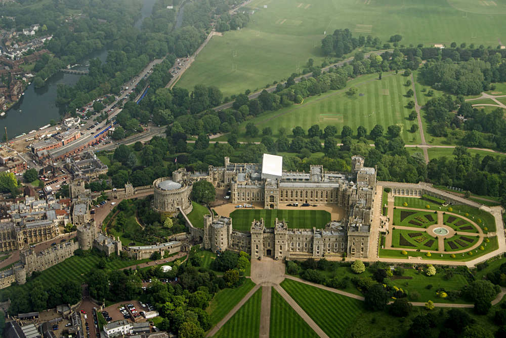 Aerial View of Windsor Castle, home of Queen Elizabeth II in Berkshire County, England, UK