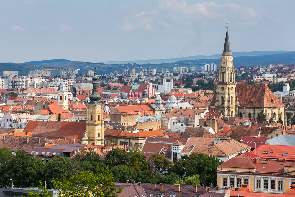 Aerial View of the Old Town in Cluj-Napoca, Transylvania, Romania