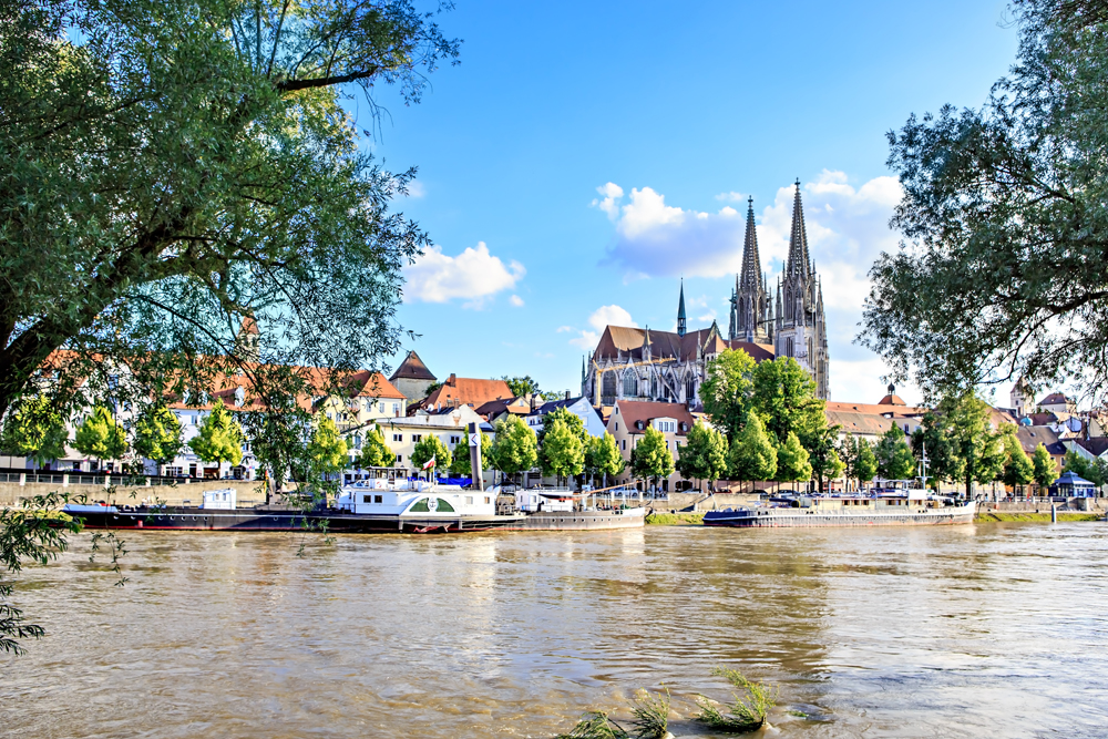 Cathedral View Over Danube River in Regensburg, Bavaria, Germany